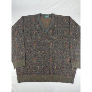 VINTAGE Tundra Sweater Green Cotton Knit Long Sleeve Pullover Mens XL